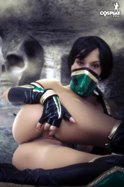 Dark haired cosplayer unveils her tiny breasts before showing her snatch Gallery Cover Image